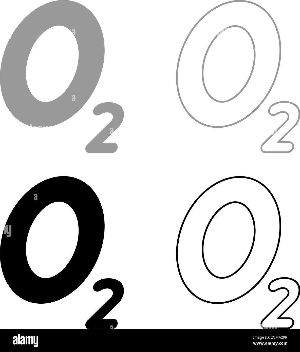 Sauerstoff chemische Formel O2 Air Set Symbol grau schwarz Farbe Vektor Illustration flach Stil einfaches Bild Stock Vektor