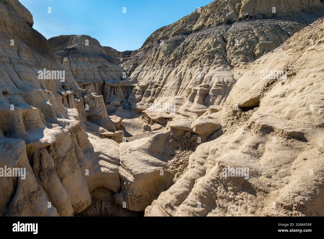 Die Bisti Badlands haben viele verwinkelte Gassen, die zwischen den erstaunlichen Hügeln und Formationen versteckt sind Stockfoto