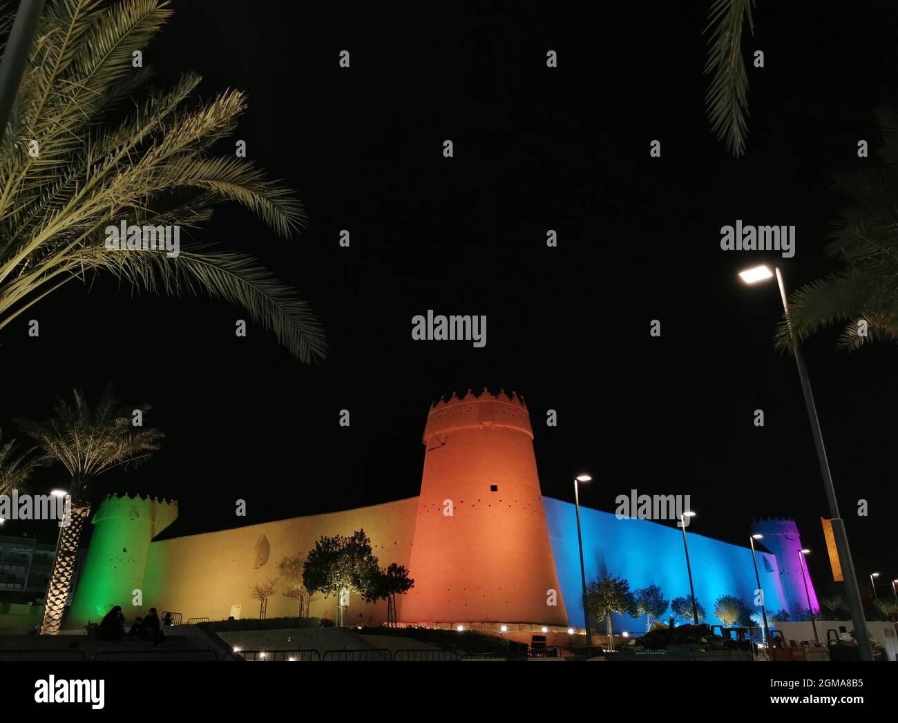 Abendaufnahme des Al Masmak Fort in Riad, Saudi-Arabien Stockfoto
