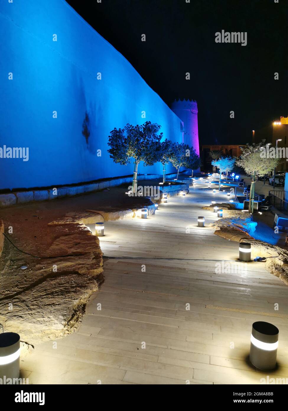 Al Masmak Fort in Riad Saudi-Arabien in der Nacht geschossen Stockfoto