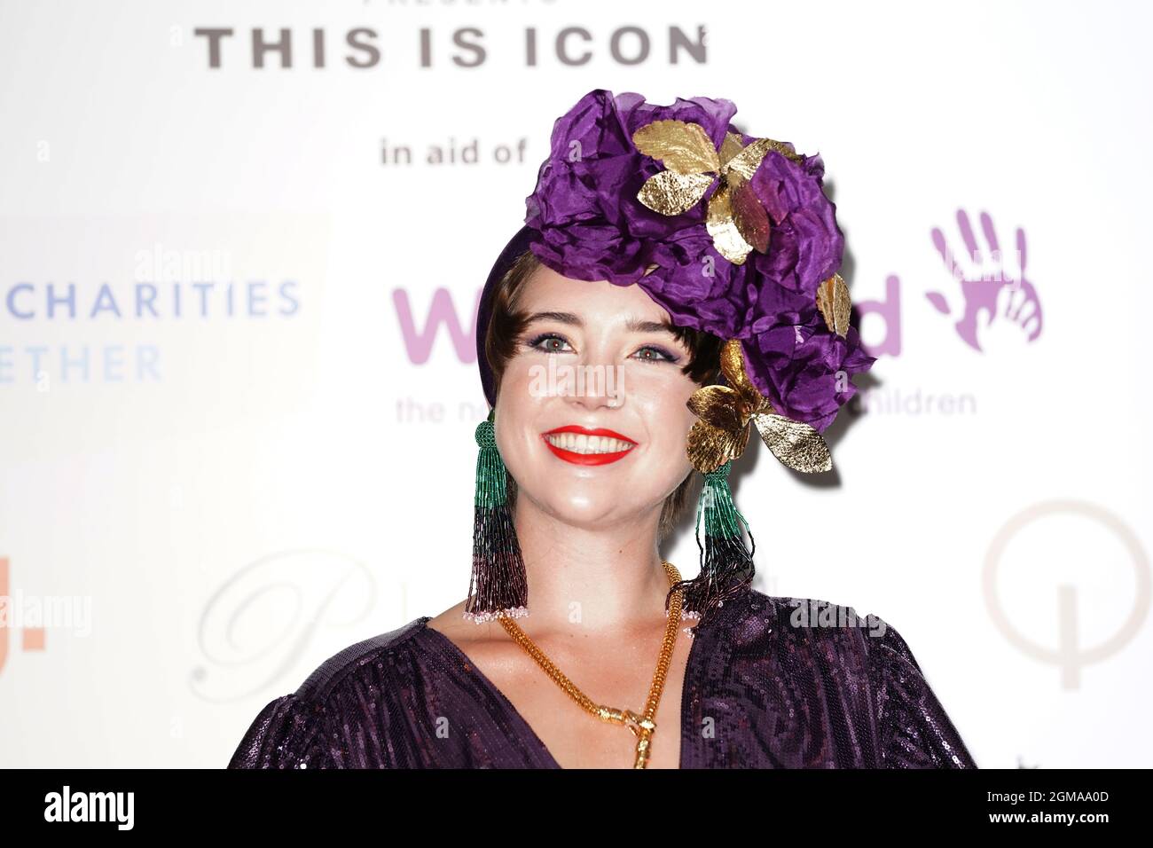 Gaia Wise, der zur Spendenaktion FÜR DIE ICON Ball Fashion-Veranstaltung im Landmark Hotel im Zentrum von London kommt, unterstützt von NHS Charities Together und Well Child. Bilddatum: Freitag, 17. September 2021. Stockfoto