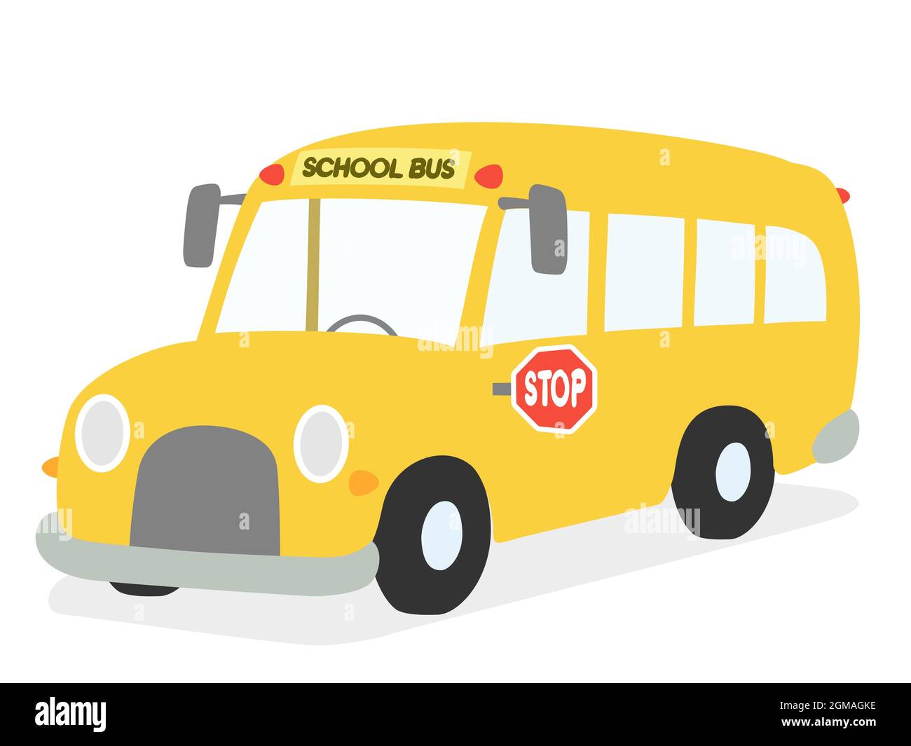Schulbus Kinder Vektorgrafik. Student Transport Cartoon auf weiß isoliert. Stock Vektor