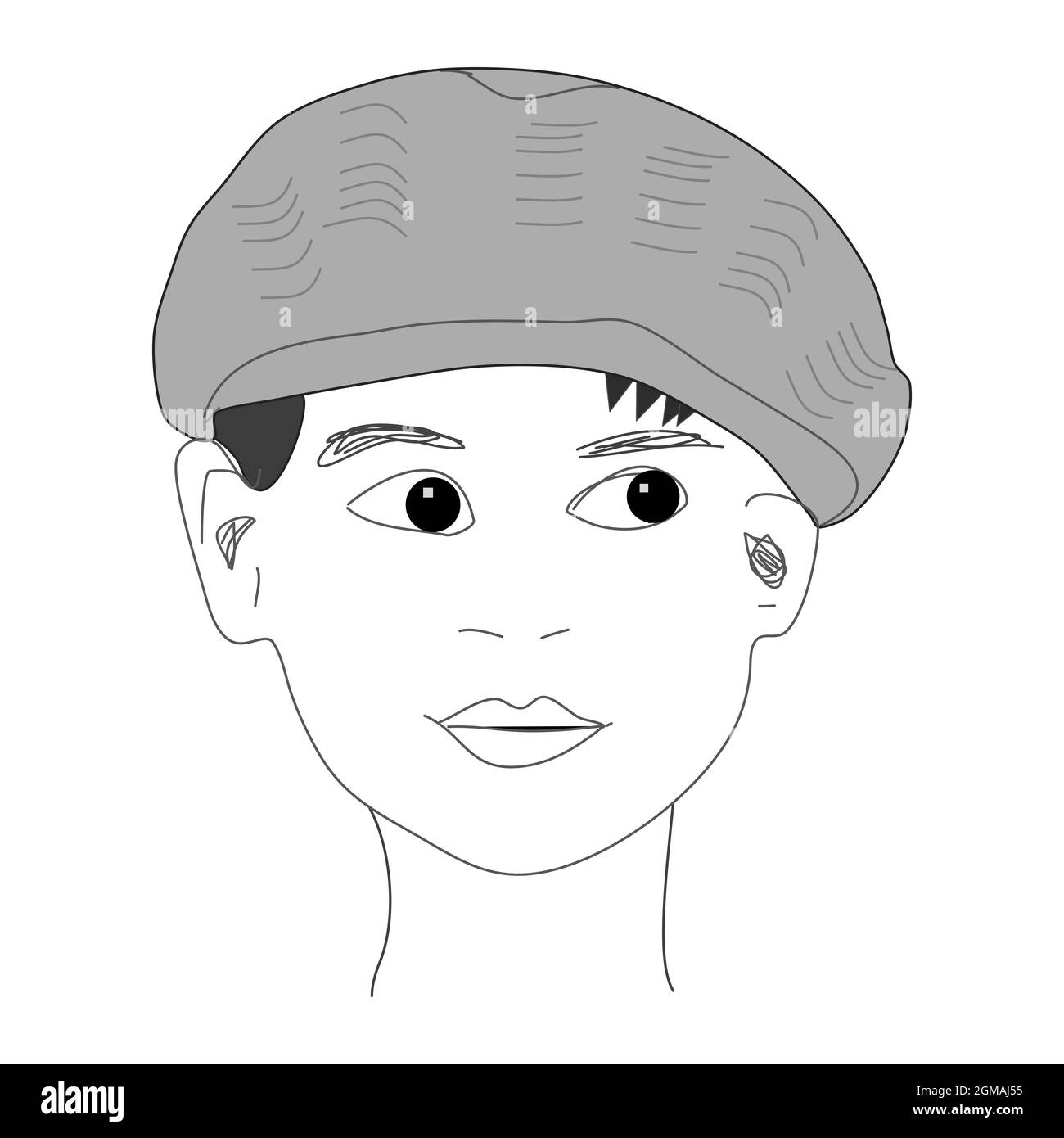 Minimalistisches Kunstwerk des Mädchens, das Mütze trägt Stockfoto