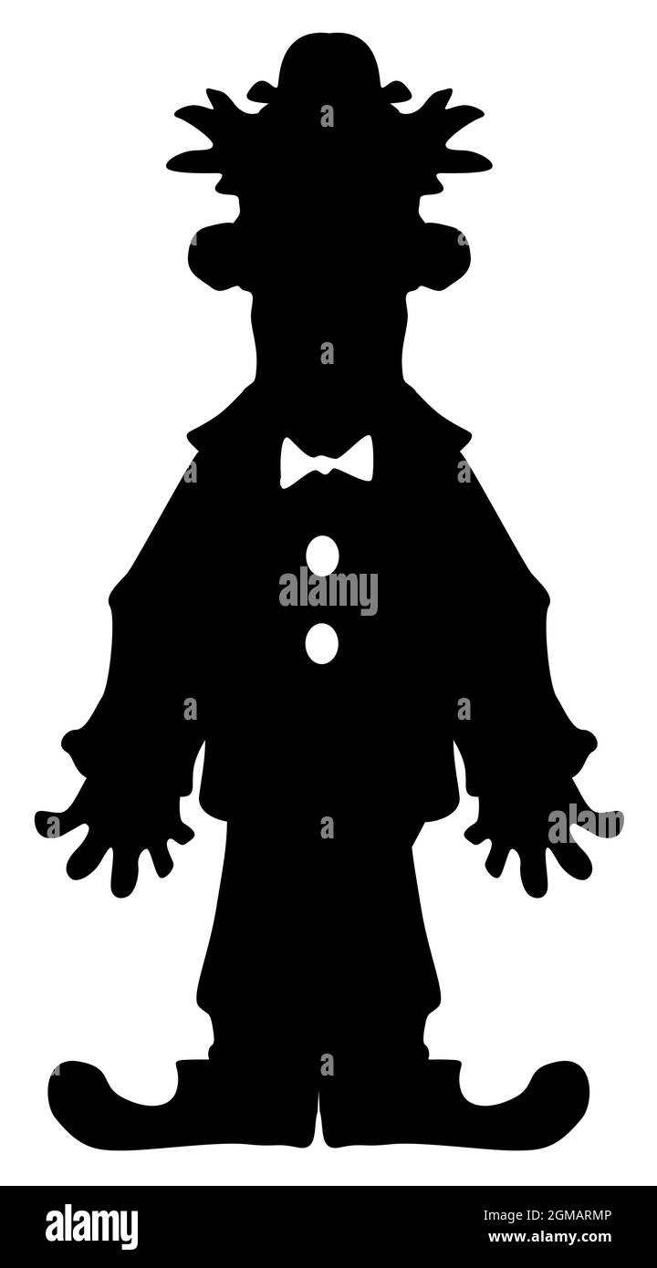 Komiker Cartoon Figur Silhouette Schablone schwarz, Vektor-Illustration, vertikal, über weiß, isoliert Stock Vektor