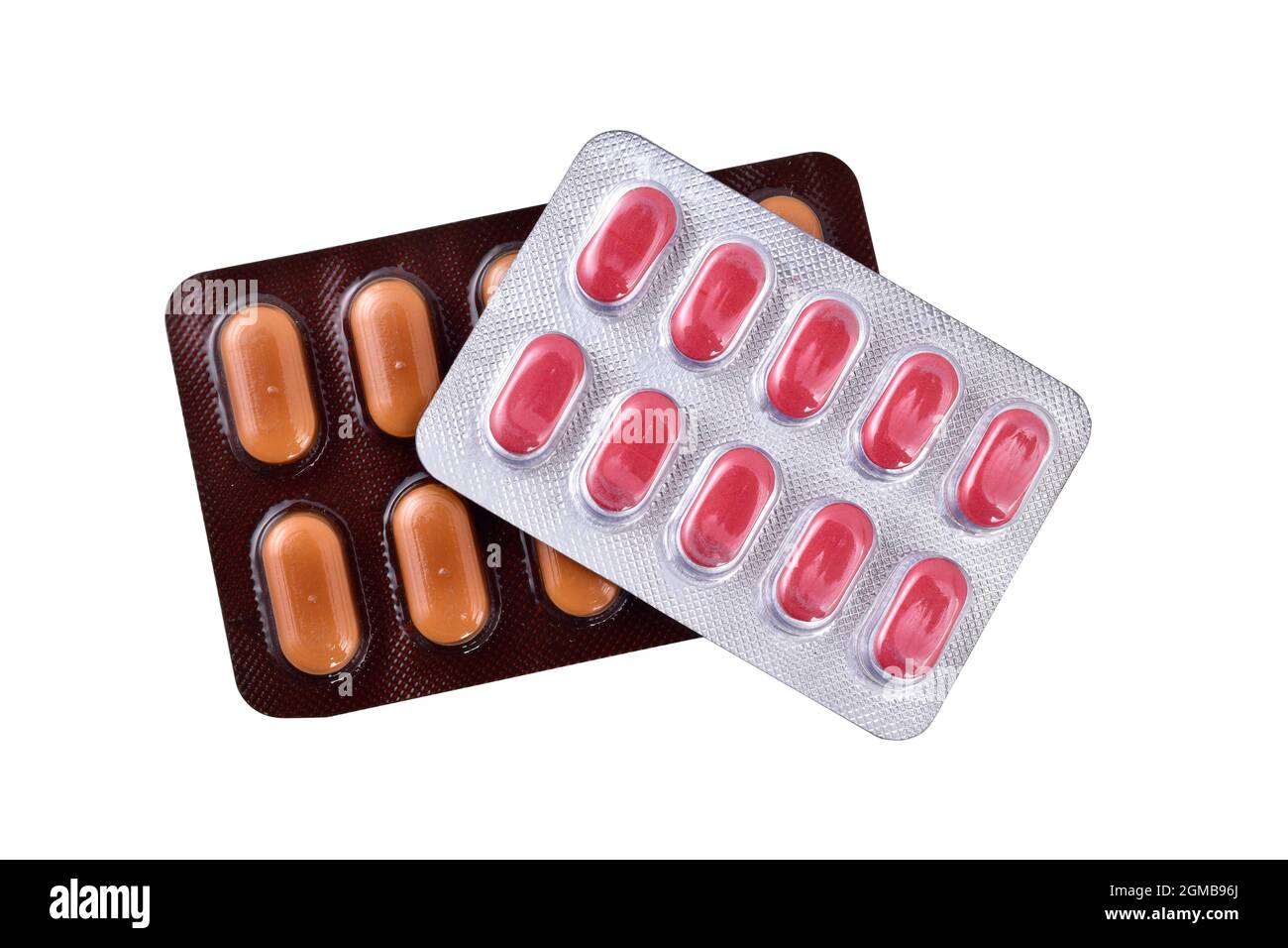 Zwei Pack von Medizin auf weißem Hintergrund Stockfoto