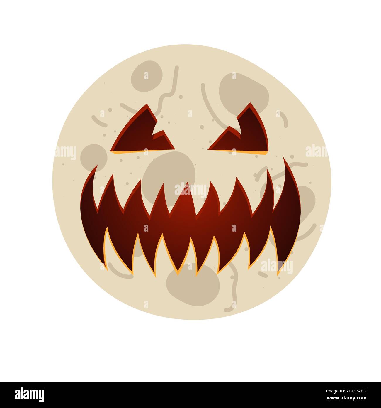 Mond mit geschnitztem gruseligen gruseligen Jack o Laterne gruselig toothy Lächeln Gesicht. Böse glückliche halloween Feiertagsfeier Symbol auf Mondoberfläche. Vektor-eps-Darstellung auf weißem Hintergrund isoliert Stock Vektor