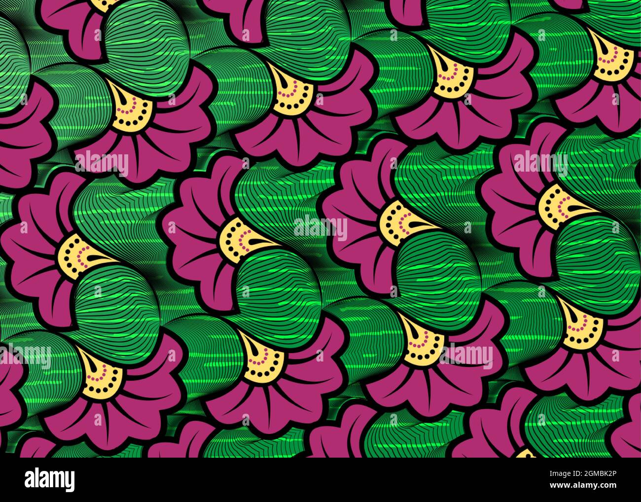 Afrikanischer Wachsdruck Stoff, ethnisch handgefertigtes Ornamentdesign, Tribal Muster Motive florale Elemente. Vektor-Textur, afro bunte Textil Ankara Mode Stock Vektor