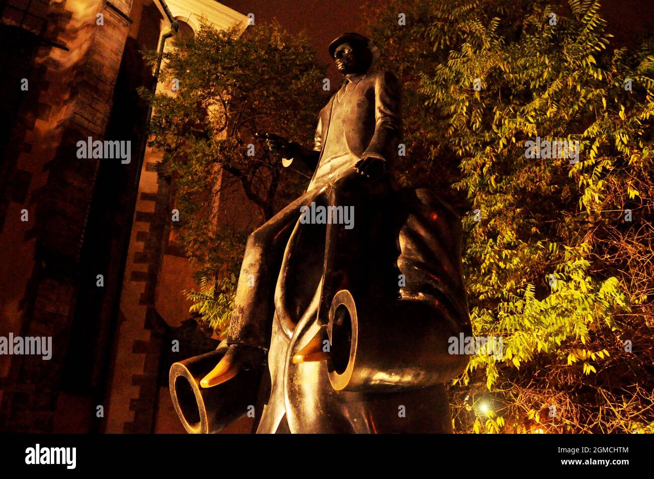Skulptur Schnitzerei Messingstatue von Franz Kafka auf Dusni und Vezenska Straße für Tschechien Menschen und ausländische Reisende Reise Besuch im jüdischen Viertel in Stockfoto