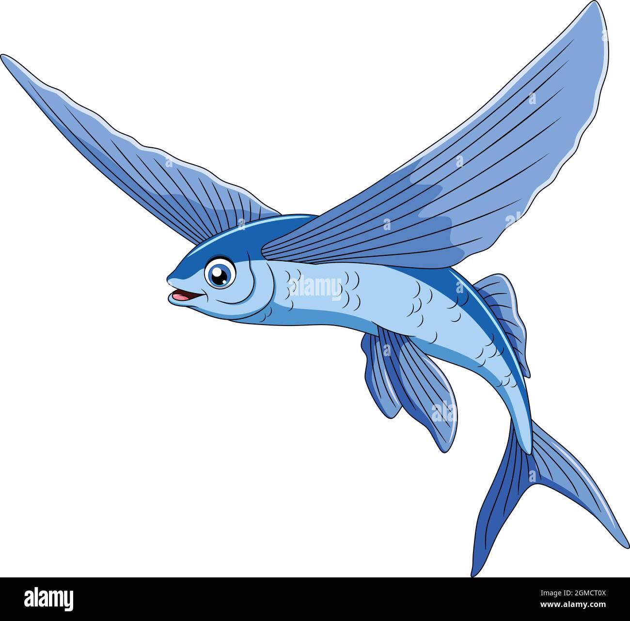 Niedliche fliegende Fische Cartoon-Vektor-Illustration Stock Vektor