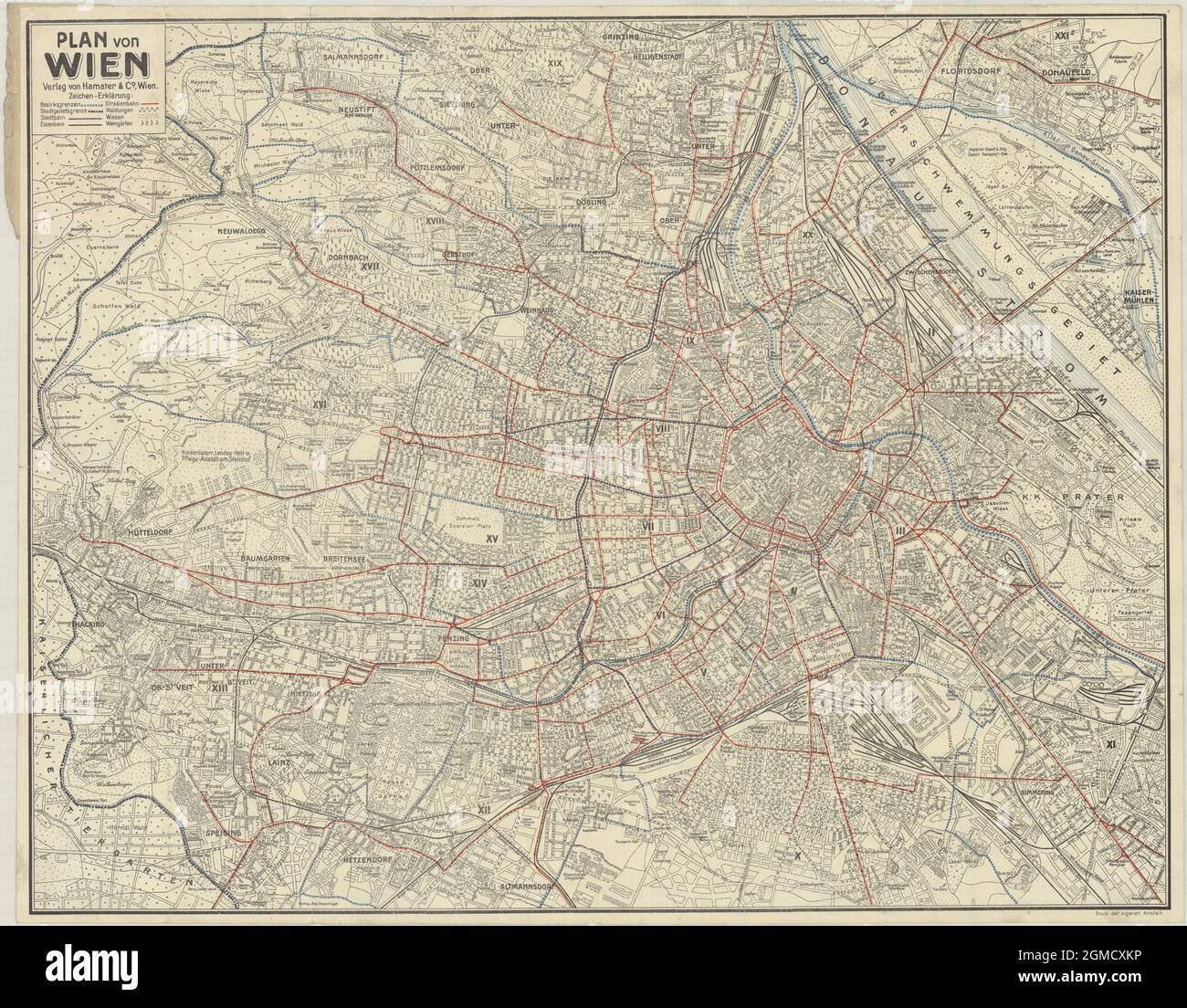 Karte von Wien, Karte von Wien, Karte von Alt-Wien, Retro-Karte von Wien, Vintage-Karte von Wien, Vienna Print, Vienna Poster, Austria Map, Austria Poster, Austria Art Stockfoto