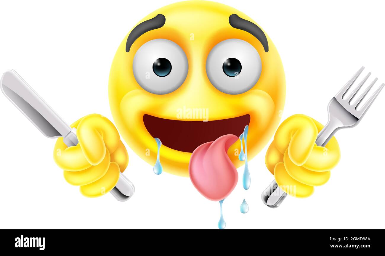 Saboling Hungrig Emoticon Messer Gabel Cartoon Gesicht Stock Vektor