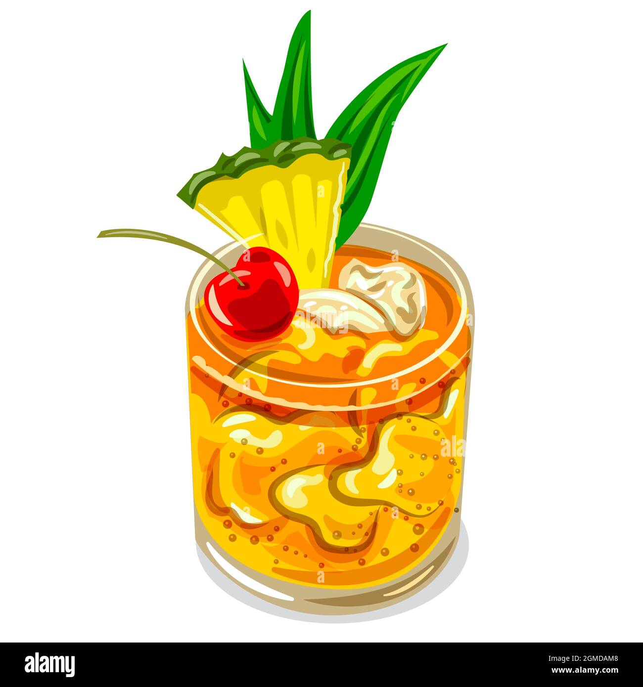 Illustration des Mai Tai Cocktails mit Eis, Kirsche und Ananas Stock Vektor