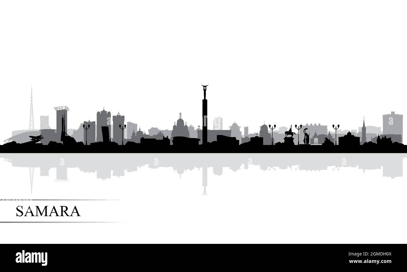 Samara City Skyline Silhouette Hintergrund, Vektor-Illustration Stockfoto