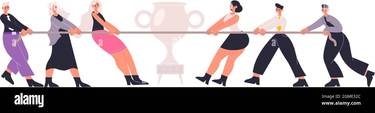 Business Office Team Corporate Professional Wettbewerb Metapher. Business People Team Seilziehen Wettbewerb Vektor Illustration. Konkurrenz Stock Vektor