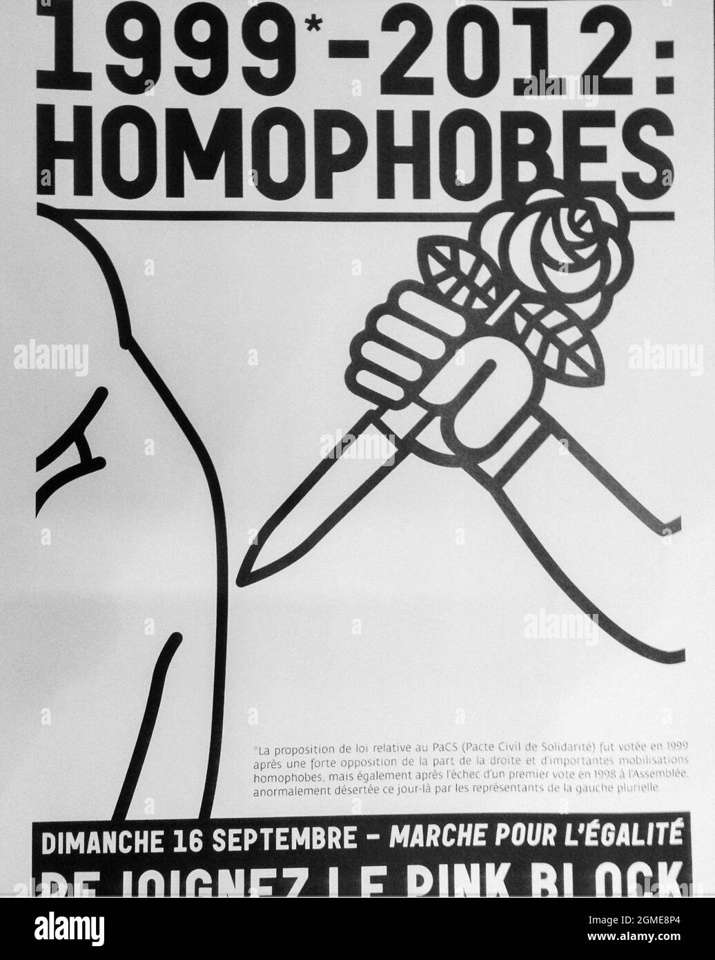 Paris, Frankreich, Act Up Paris AIDS Poster, Mariage Gay Demonstration (Anti Socialist Graphic) Homophobes anti discrimination Homophobie, 2012 Stockfoto