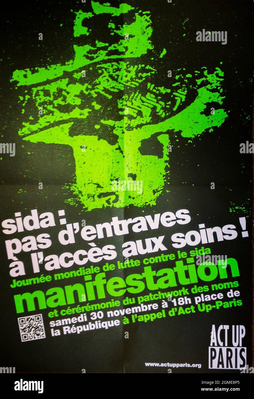 Paris, Frankreich, Act Up Paris AIDS Poster, 1. Dezember Welt-AIDS-Tag Demonstration, Slogan: 'AIDS: KEINE Hindernisse für den Zugang zur Gesundheit! » Stockfoto