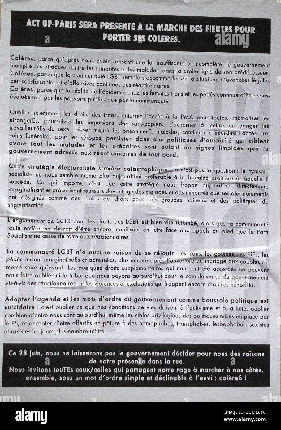 Paris, Frankreich, Nahaufnahme, Act Up Paris AIDS Poster, Gay Pride, Demonstration, Aids Archives, Faltblatt, 1990er Jahre Stockfoto