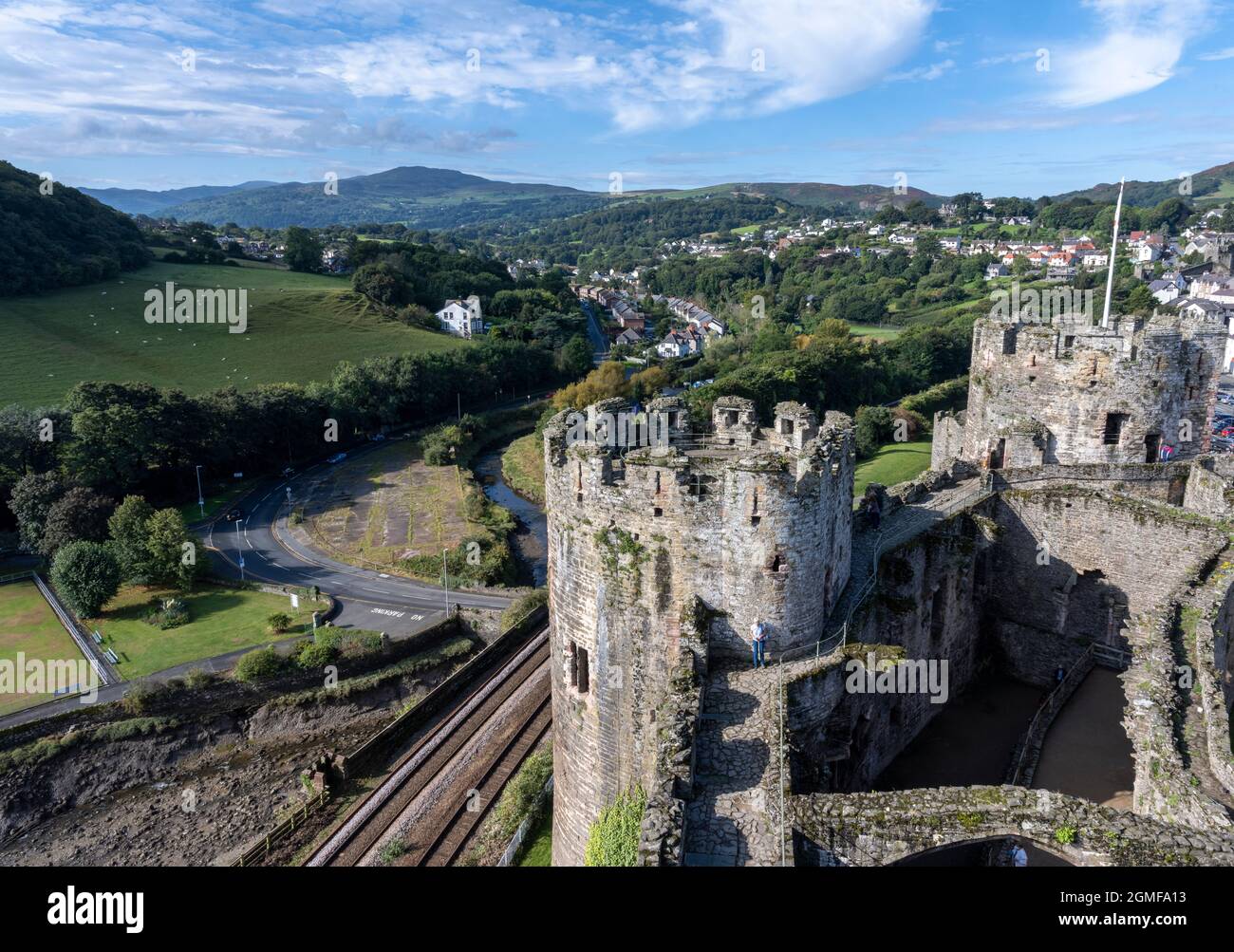 Conwy Castle und Conwy Town, Conwy, Gwynedd, North Wales, Wales, VEREINIGTES KÖNIGREICH Stockfoto