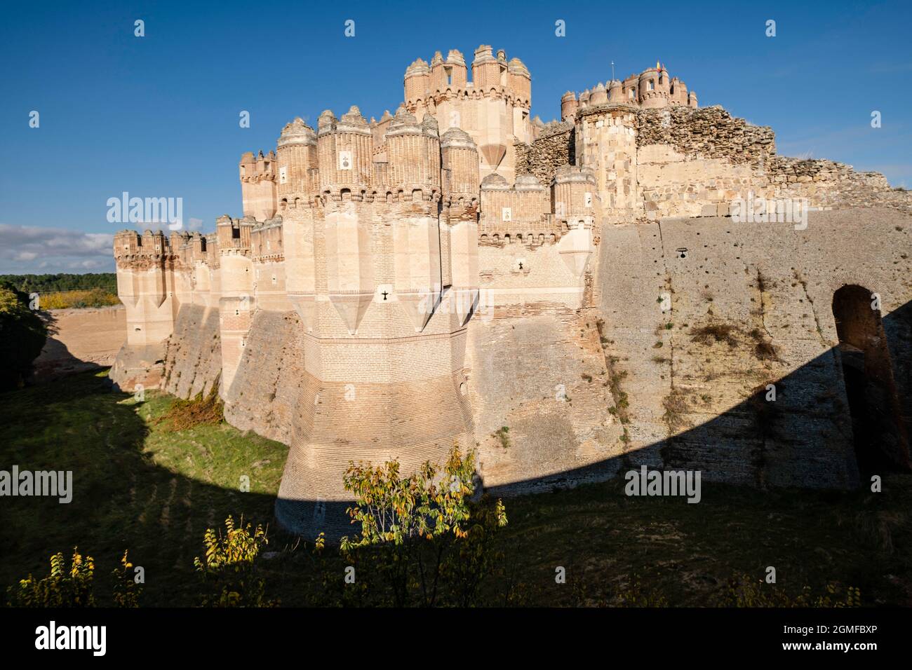 Coca Burg, XV Jahrhundert, Gotik-Mudejar, Coca, Provinz Segovia, Spanien. Stockfoto