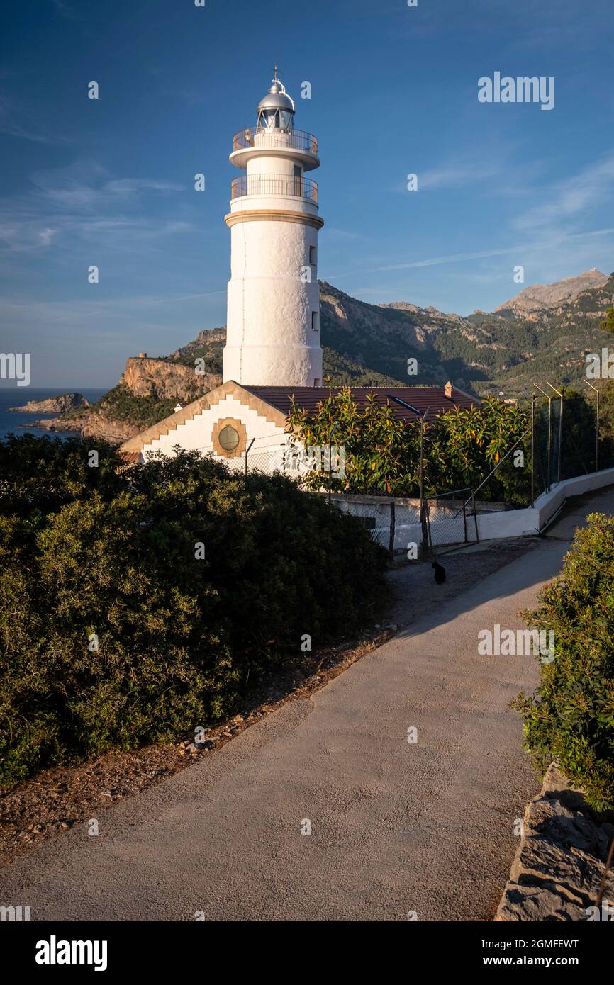 Cap Gros lighthose, Soller Port, Mallorca, Balearen, Spanien. Stockfoto