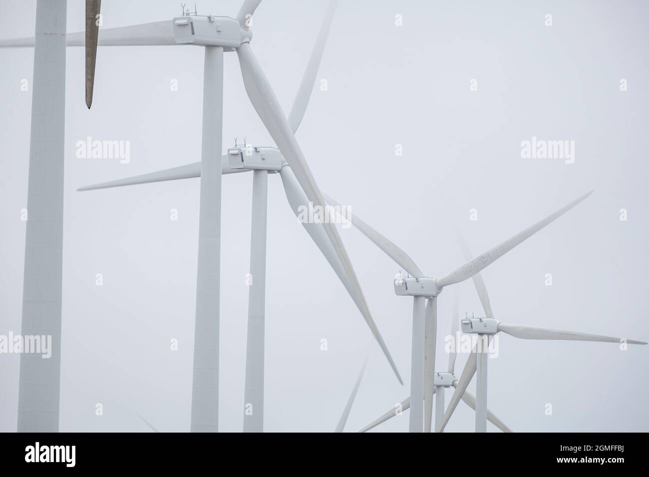 Windpark, Sierra de Pela, Spanien. Stockfoto