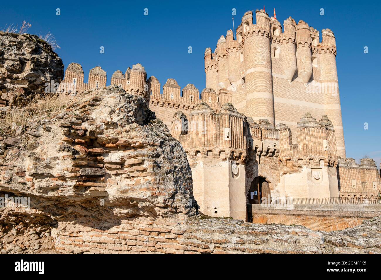 Coca Burg, XV Jahrhundert, Gotik-Mudejar, Coca, Provinz Segovia, Spanien. Stockfoto