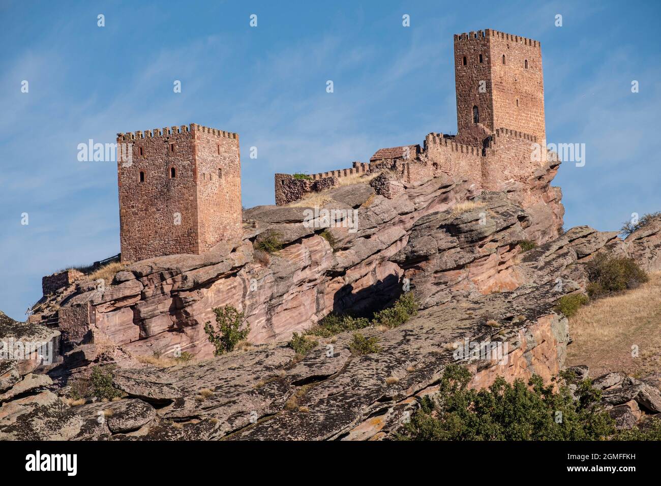 Burg Zafra, 12. Jahrhundert, Campillo de Dueñas, Guadalajara, Spanien. Stockfoto