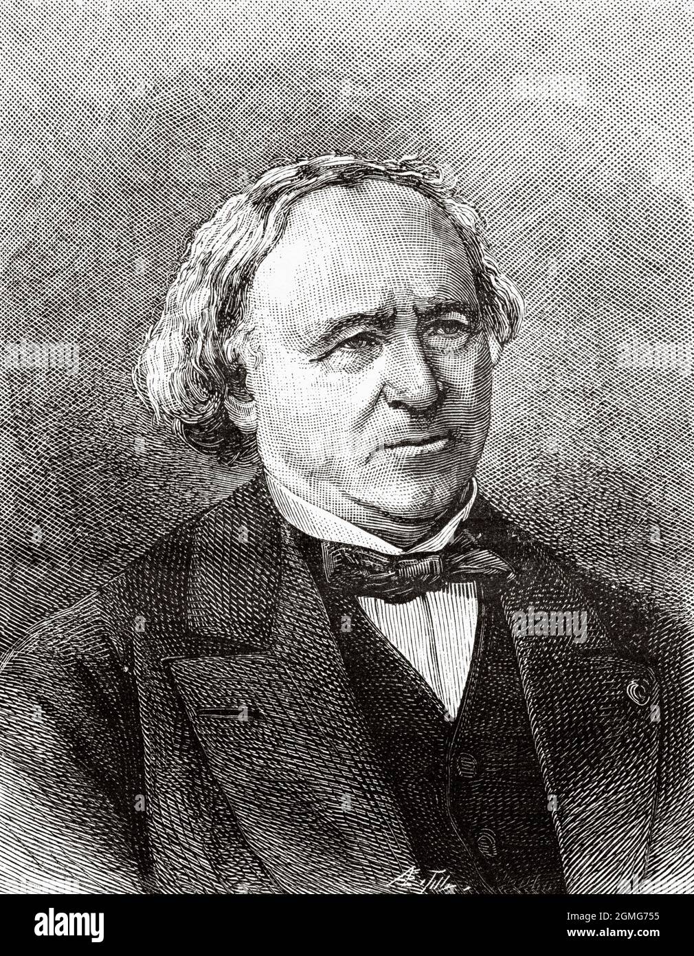 Porträt von Jean Baptiste André Dumas (1800-1884) war ein französischer Chemiker, der für seine Arbeiten zur organischen Analyse und Synthese sowie zur Bestimmung von atomaren Gewichten bekannt war. Frankreich, Europa. Alte, gravierte Illustration aus dem 19. Jahrhundert von La Nature 1883 Stockfoto