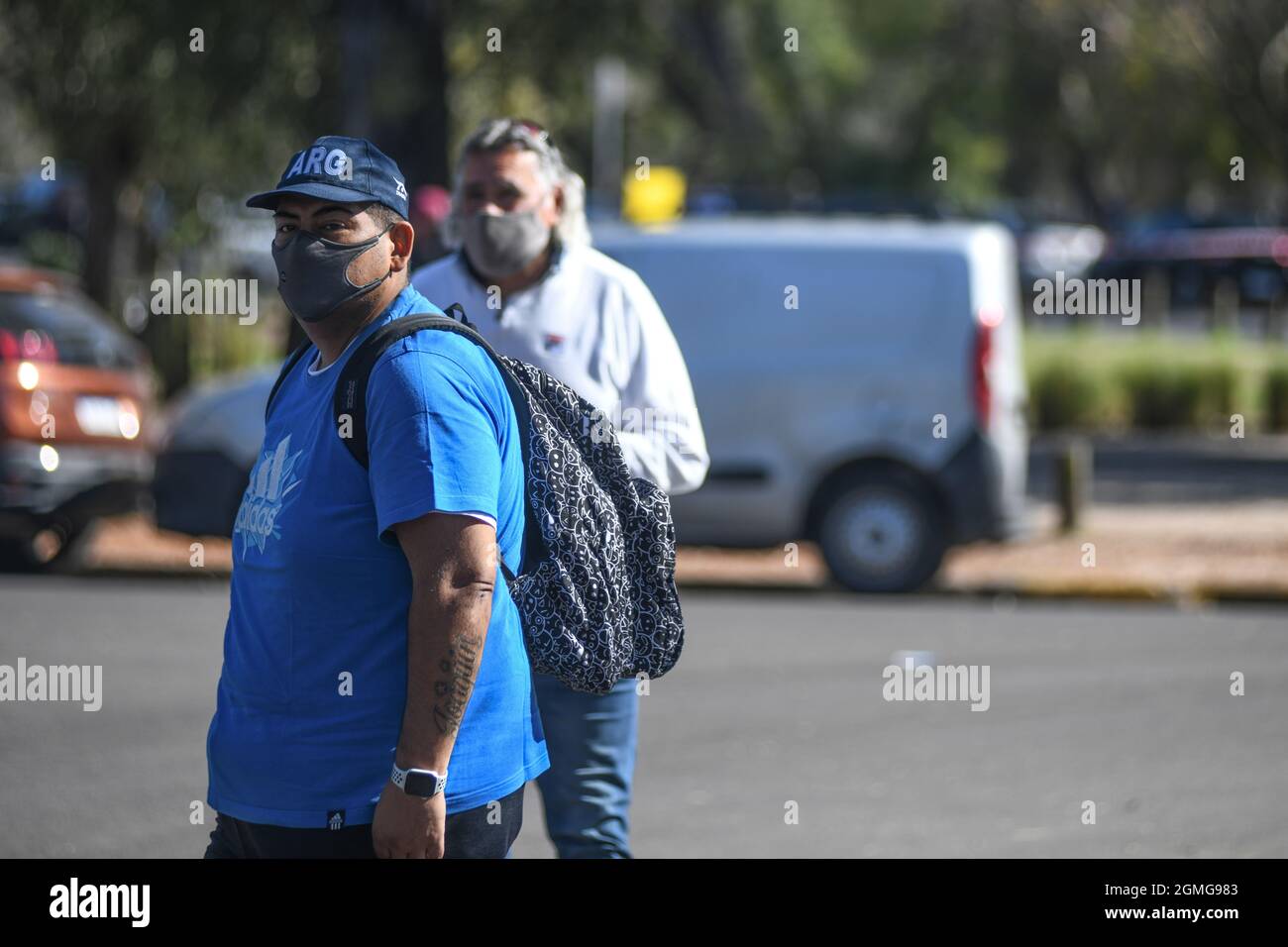 Argentinische Tennisfans, die an einem Davis-Cup-Spiel in Buenos Aires teilnehmen Stockfoto