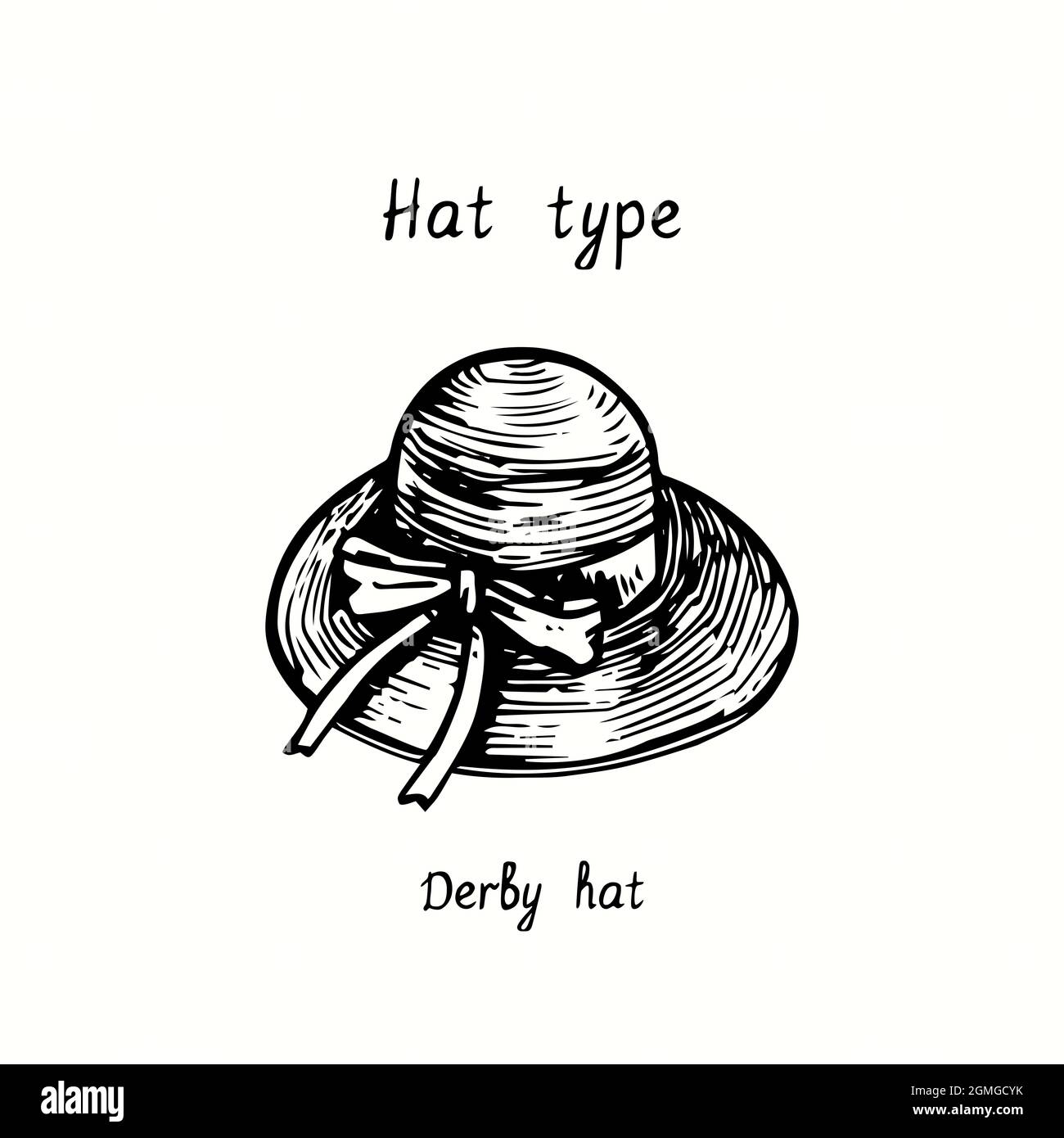 Huttyp, Derby. Tusche schwarz-weiß Zeichnung Umriss Illustration Stockfoto