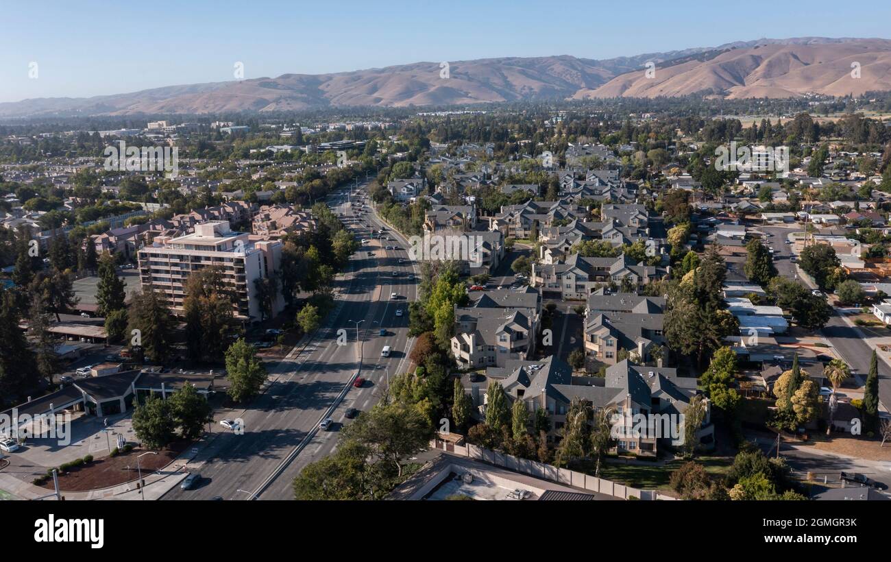 Nachmittags Luftaufnahme der Stadt Fremont, Kalifornien, USA. Stockfoto