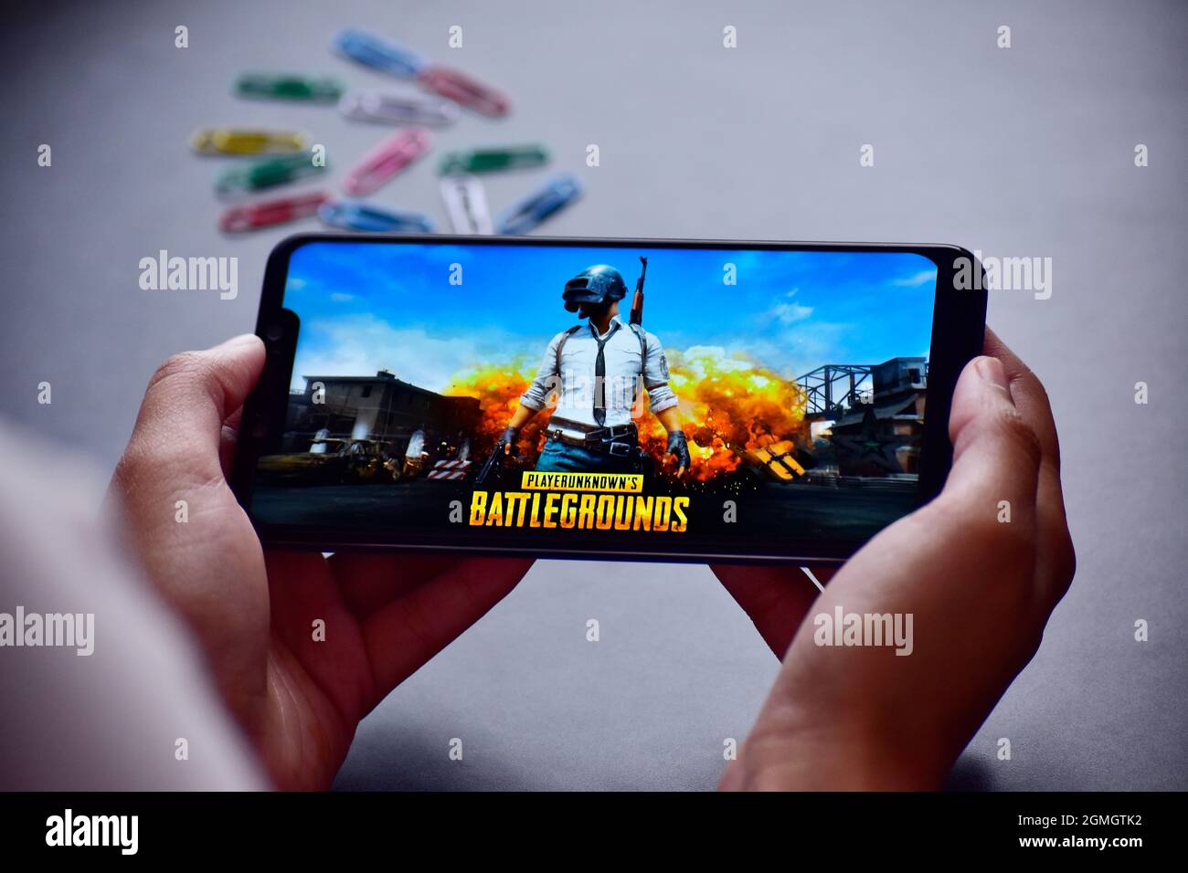 Neu Delhi, Indien, 17. November 2019:- PUBG-Spiel auf dem Smartphone Stockfoto