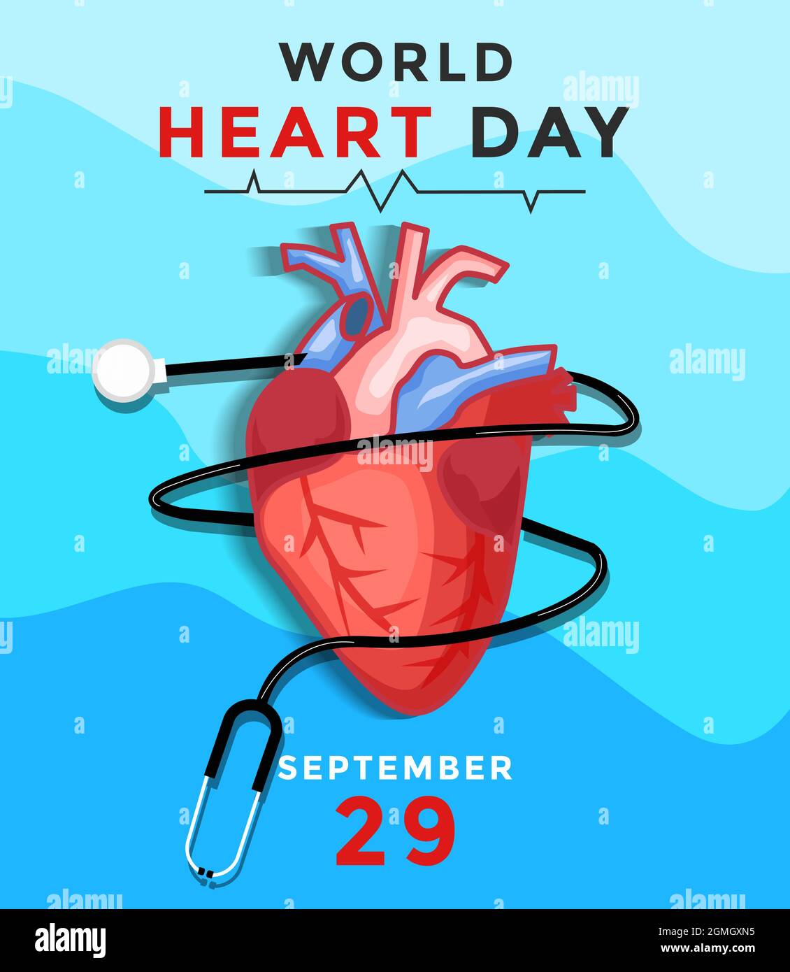 World Heart Day Konzeptvektor mit Herzorgan Twist Stethoskop Stock Vektor