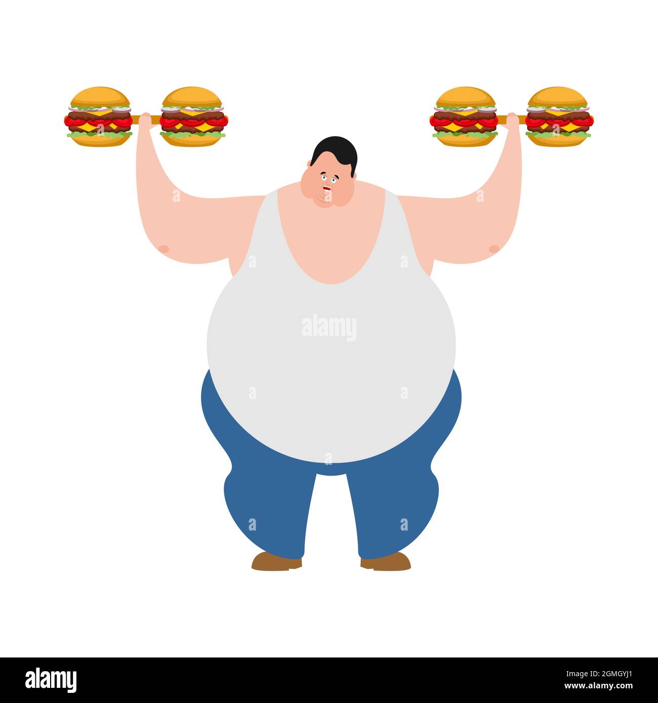 Fat Mann und Hamburger Hanteln. vektor-Illustration Stock Vektor