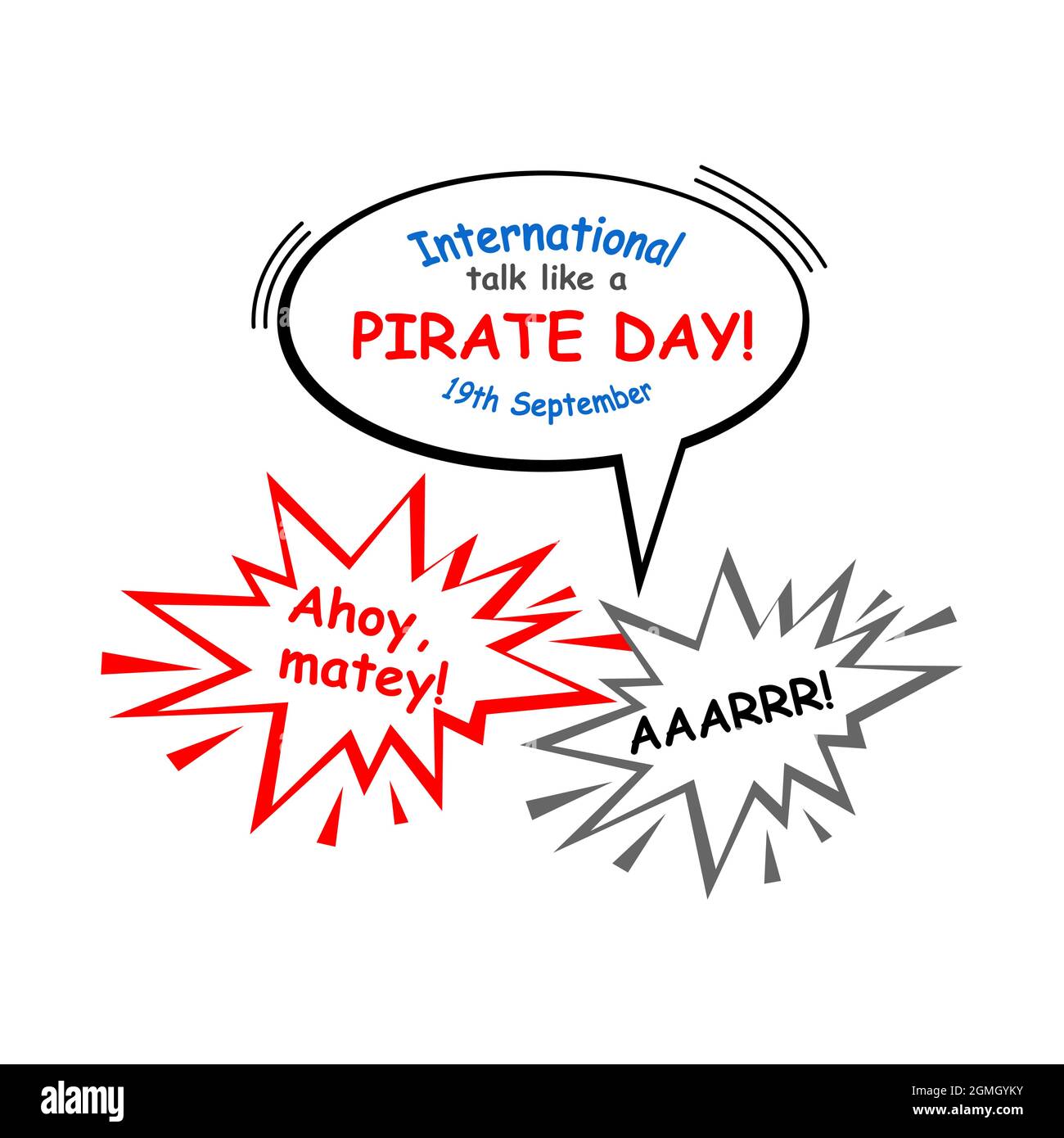 Internationale Gespräche wie Ein Piratentag. Blase mit Piraten-Wörtern Stock Vektor