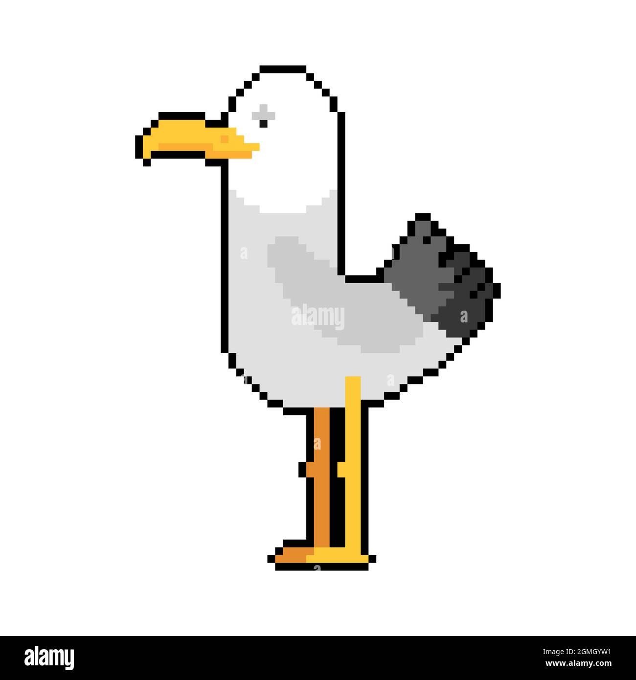 Möwe Pixel Art. Möwe 8 Bit. Seevögel verpixelt Vektorgrafik. Stock Vektor
