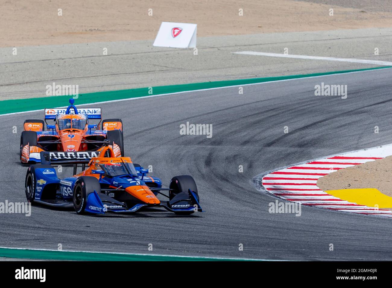 Monterey, Kalifornien, USA. September 2021. FELIX ROSENQVIST (7) aus Varnamo, Schweden, qualifiziert sich beim WeatherTech Raceway Laguna Seca in Monterey, Kalifornien, für den Firestone Grand Prix von Monterey. (Bild: © Kenneth Weisenberger Grindstone/ASP via ZUMA Press Wire) Stockfoto