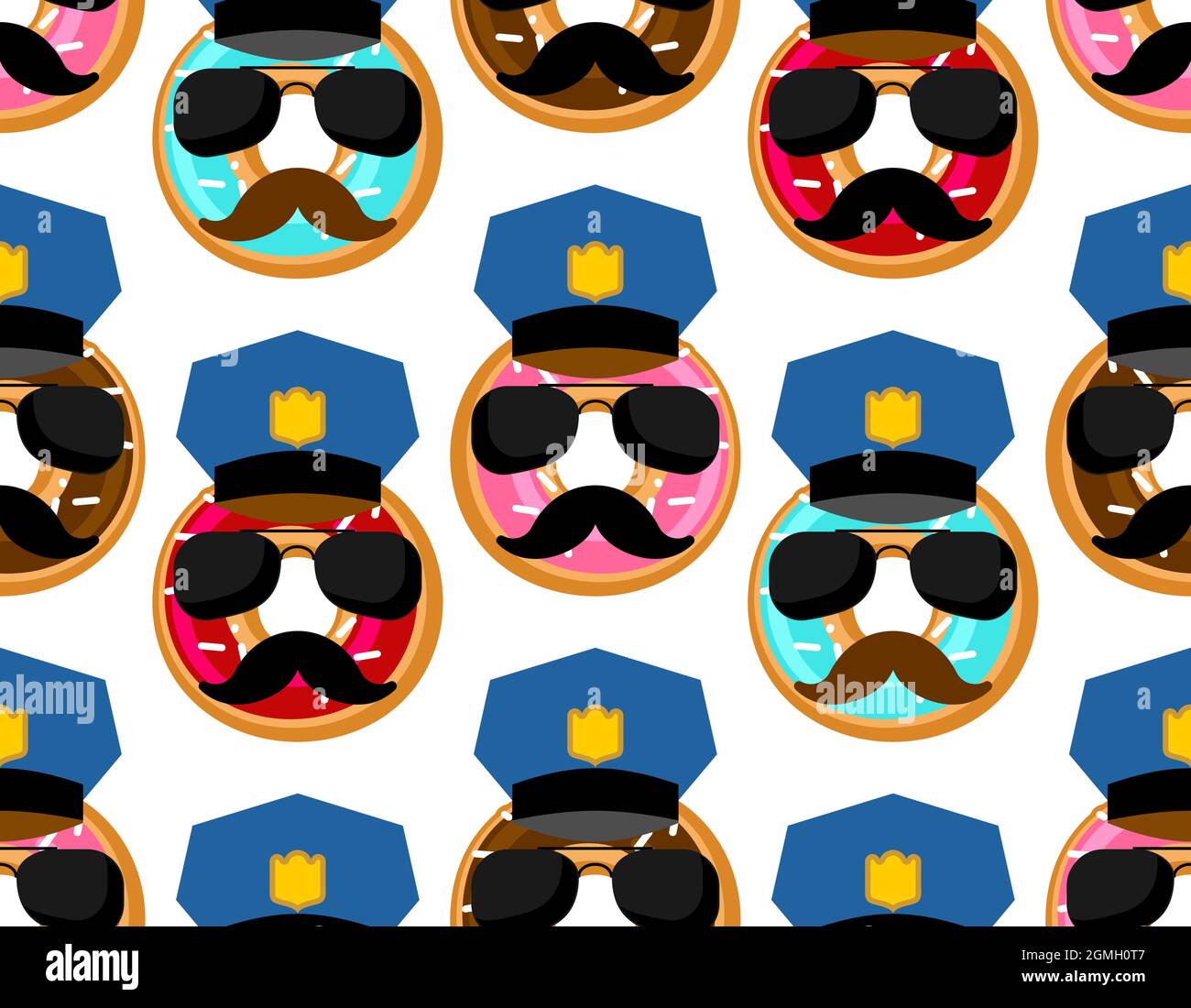 Donut Cop Muster nahtlos. Donut Polizist Hintergrund. vektor-Textur Stock Vektor