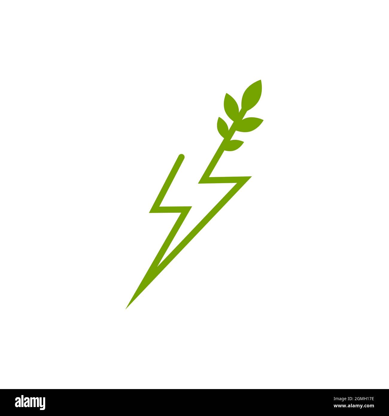 Grüne Blitz einfache flache Symbol. Sturm oder Donner und Blitzschlag Zeichen isoliert auf weiß. Symbol für hohe Stromspannung. Vetor illustrati Stock Vektor
