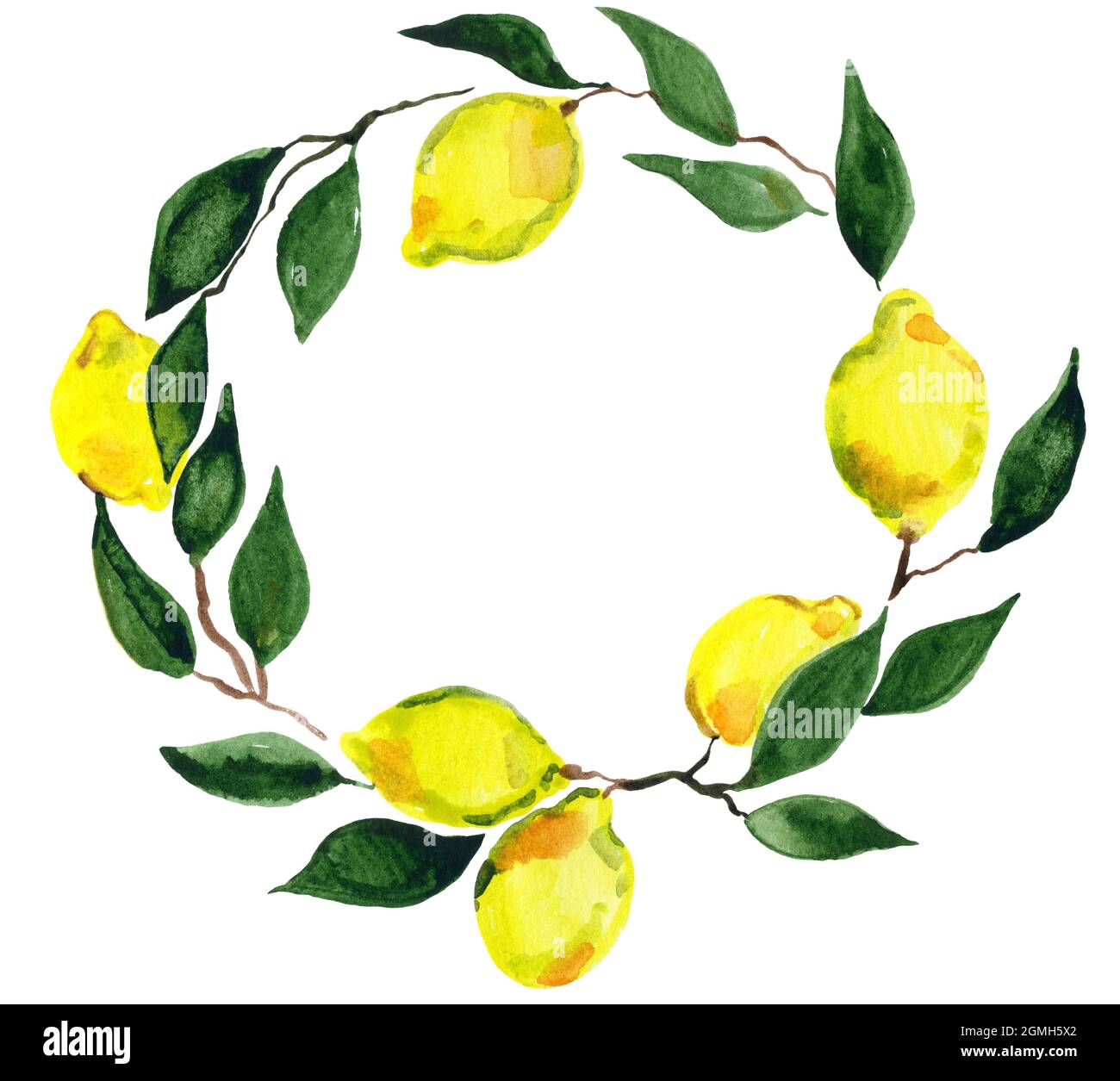 Aquarell Rahmen von Zitronen isoliert auf weißem Hintergrund.Stock Illustration für Einladungen und Print. Stockfoto