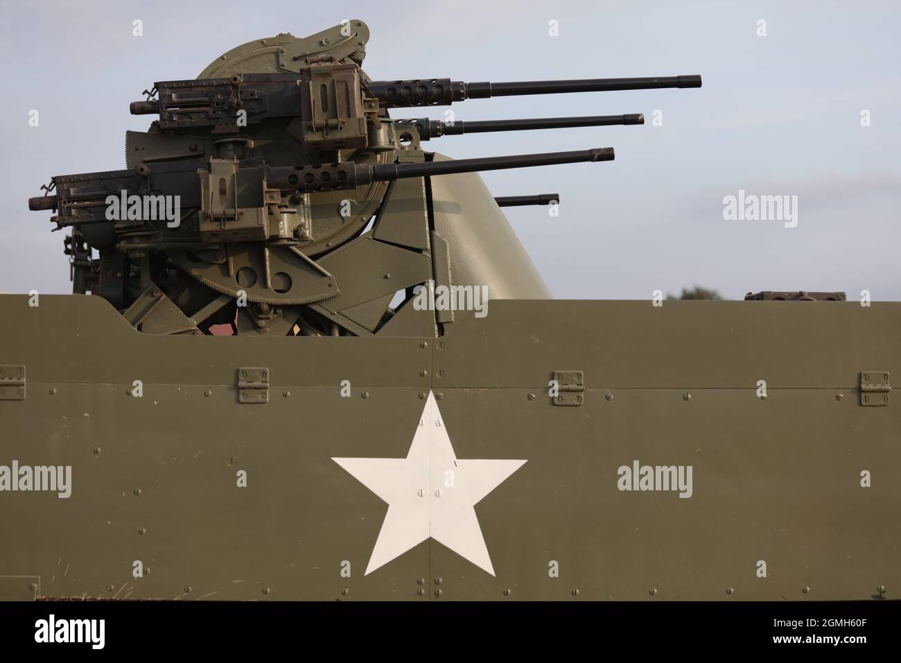 M16 Multiple Gun Motor Carriage Half Track während einer Demonstration im Bovington Tank Museum, Dorset, Großbritannien Stockfoto