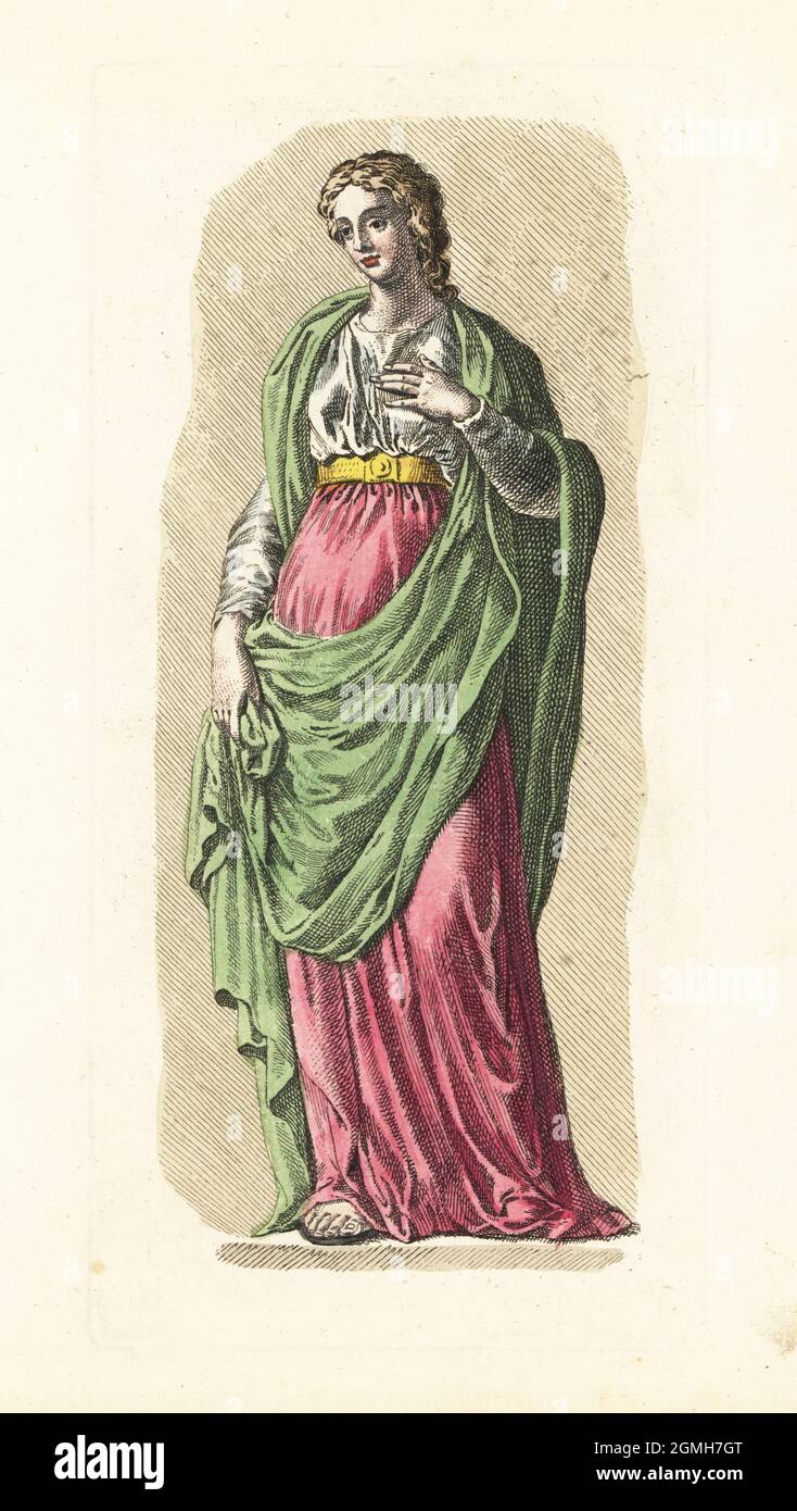 Figur einer unbekannten römischen oder griechischen Göttin. Von einer alten Statue. Handkolorierter Kupferstich aus Robert Sayers The Artist’s Vade Mecum, being the Whole Art of Drawing, London, 1766. Stockfoto