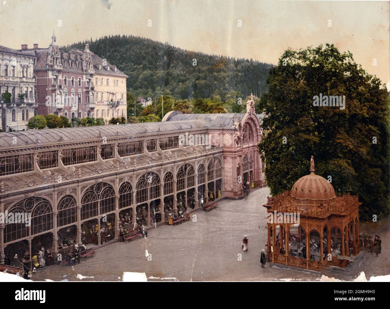 Photochromdruck d. Photoglob Zürich: 9709 P.Z. Marienbad Kreubrunnenhalle um 1890-1900 Stockfoto