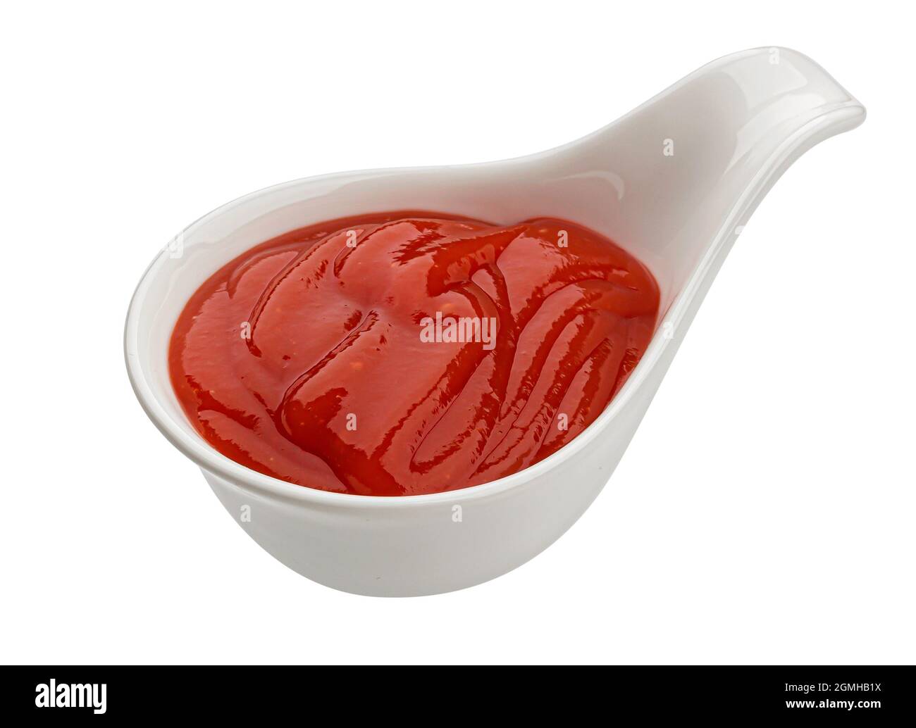 Ketchup isoliert auf weißem Hintergrund, Draufsicht Stockfoto
