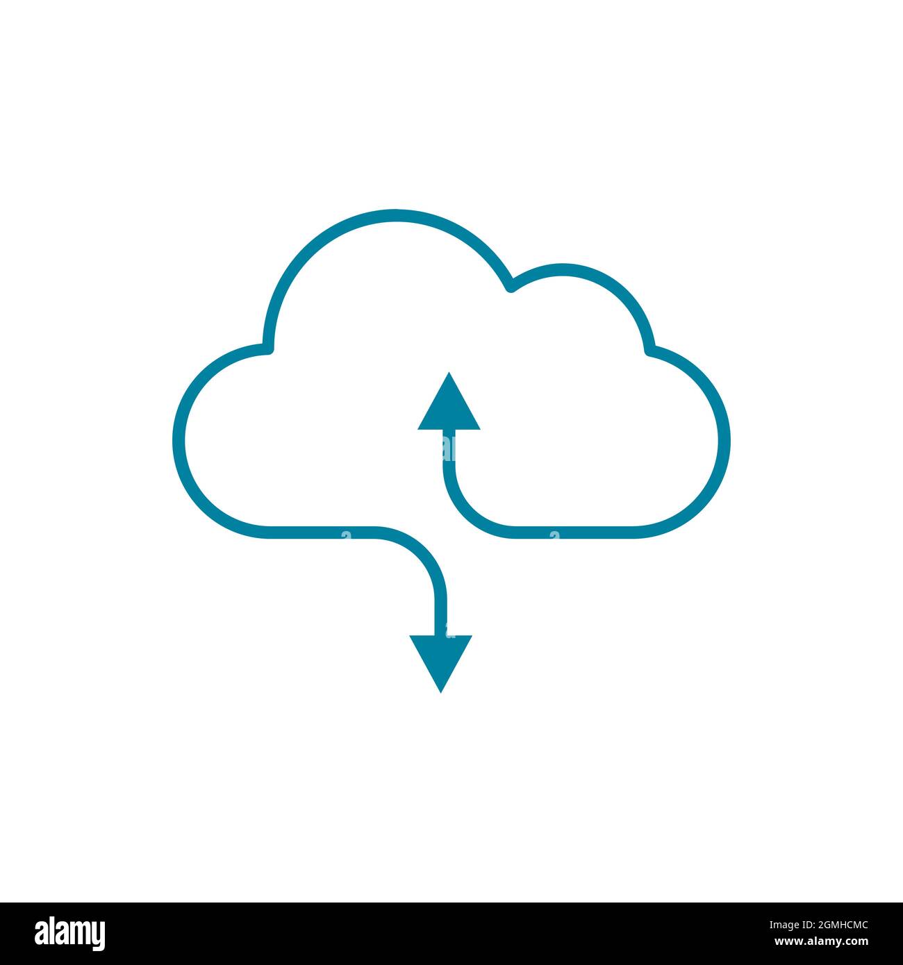 Symbol für Cloud-Synchronisierung. Dateiübertragung. Cloud Computing mit Pfeilen. Laden Sie die Datei in die Cloud herunter oder laden Sie sie hoch. Online-Web-Storage-Konzept. Dokumentenfluss. Stock Vektor