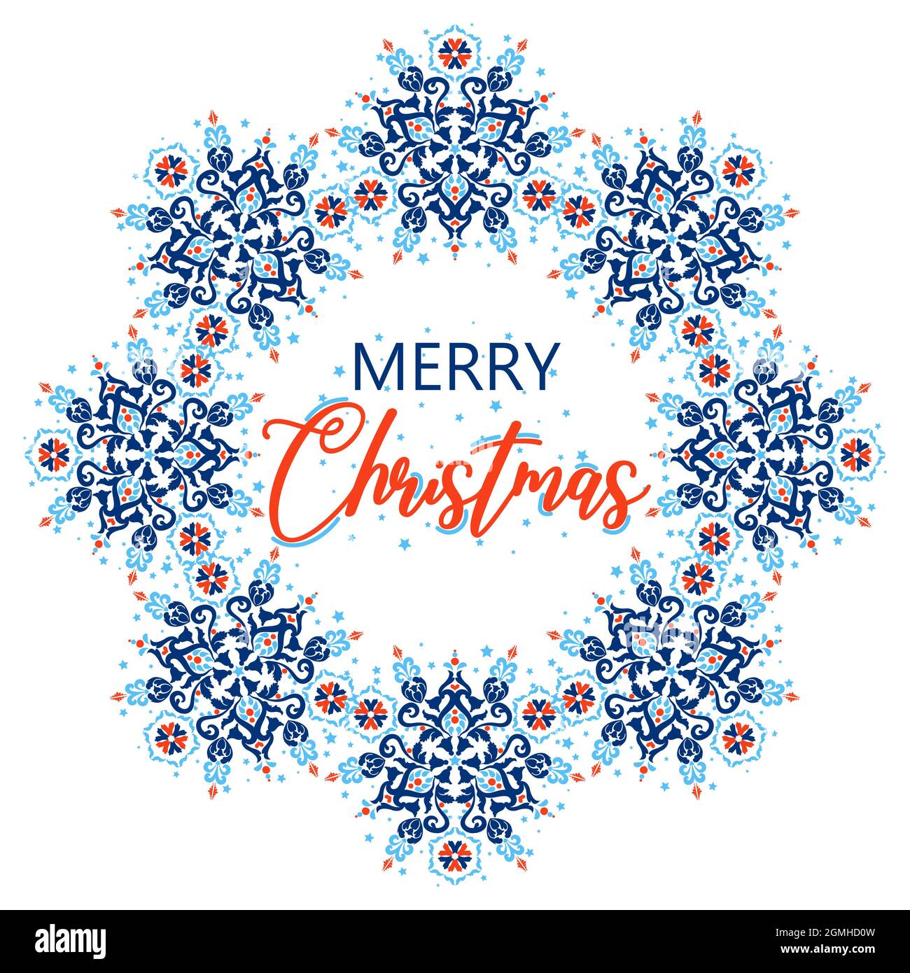 Geschenkkarte Frohe Weihnachten Jahreszeit Grüße Hintergrund. Blau, rot und weiß. Grußkarten-Textvorlage. Schöne Flyer-Vorlage mit weihnachten für Stock Vektor