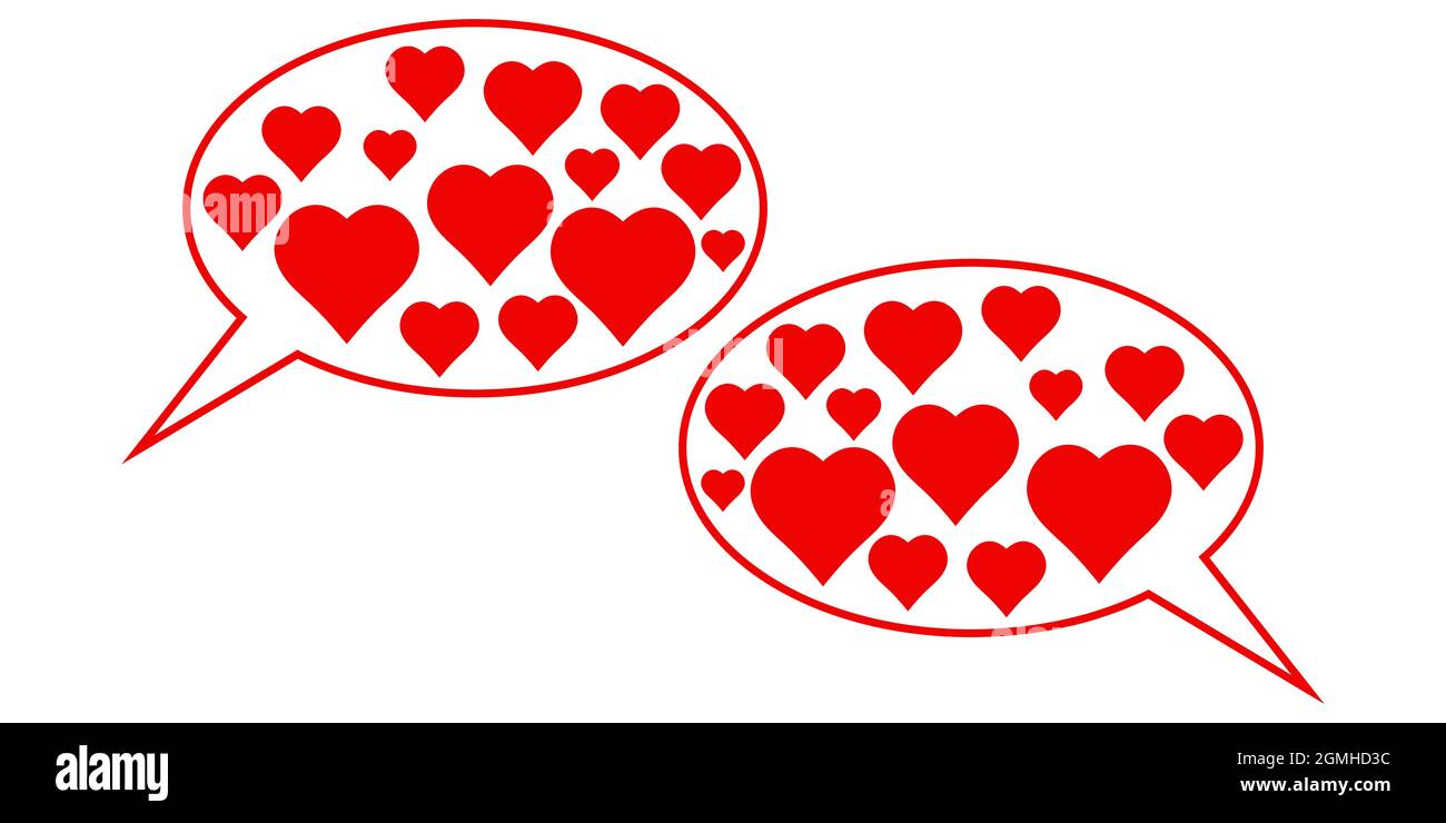 Love Date Icon Komplimente, Gespräch von zwei Liebenden Sprechblase mit Herzen Stock Vektor