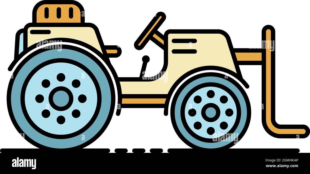 Symbol für den Traktor mit Lift. Kontur Bauernhof Lift Traktor Vektor Symbol Farbe flach isoliert Stock Vektor