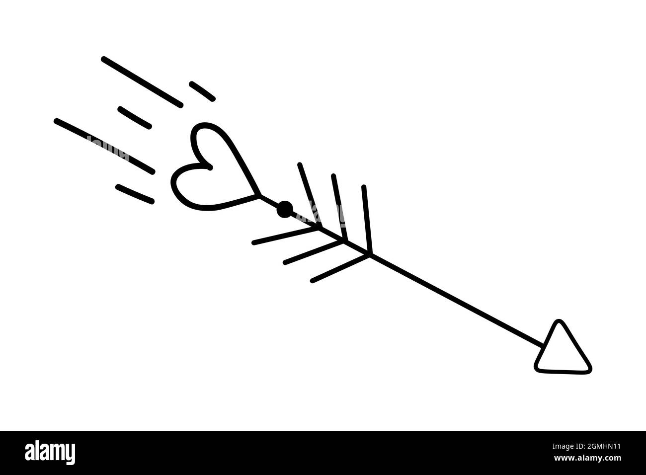 Doodle Arrows of Amor. Valentinstag Dekor für eine Postkarte, Design, Poster. Flacher Pfeil, Symbol, Logo-Vektor-Illustration. Herzpfeil. Stock Vektor