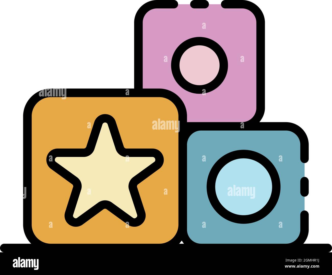 Würfelspielzeug-Symbol. Umriss Würfel Spielzeug Vektor Symbol Farbe flach isoliert Stock Vektor